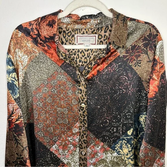 Johnny Was Cheetah Mabel Silk Printed Blouse with Velvet Back size small - Picture 6 of 14